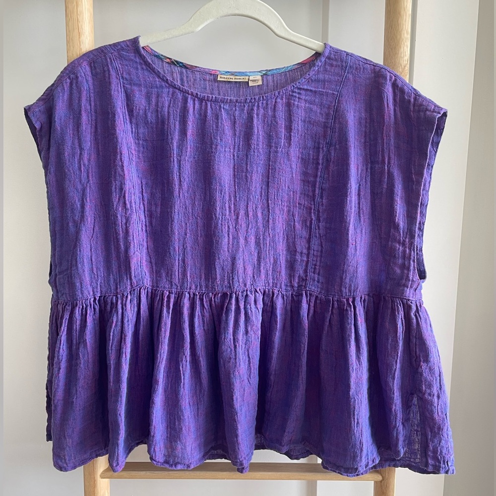 EUC Anthropologie 100% Linen Purple Blouse